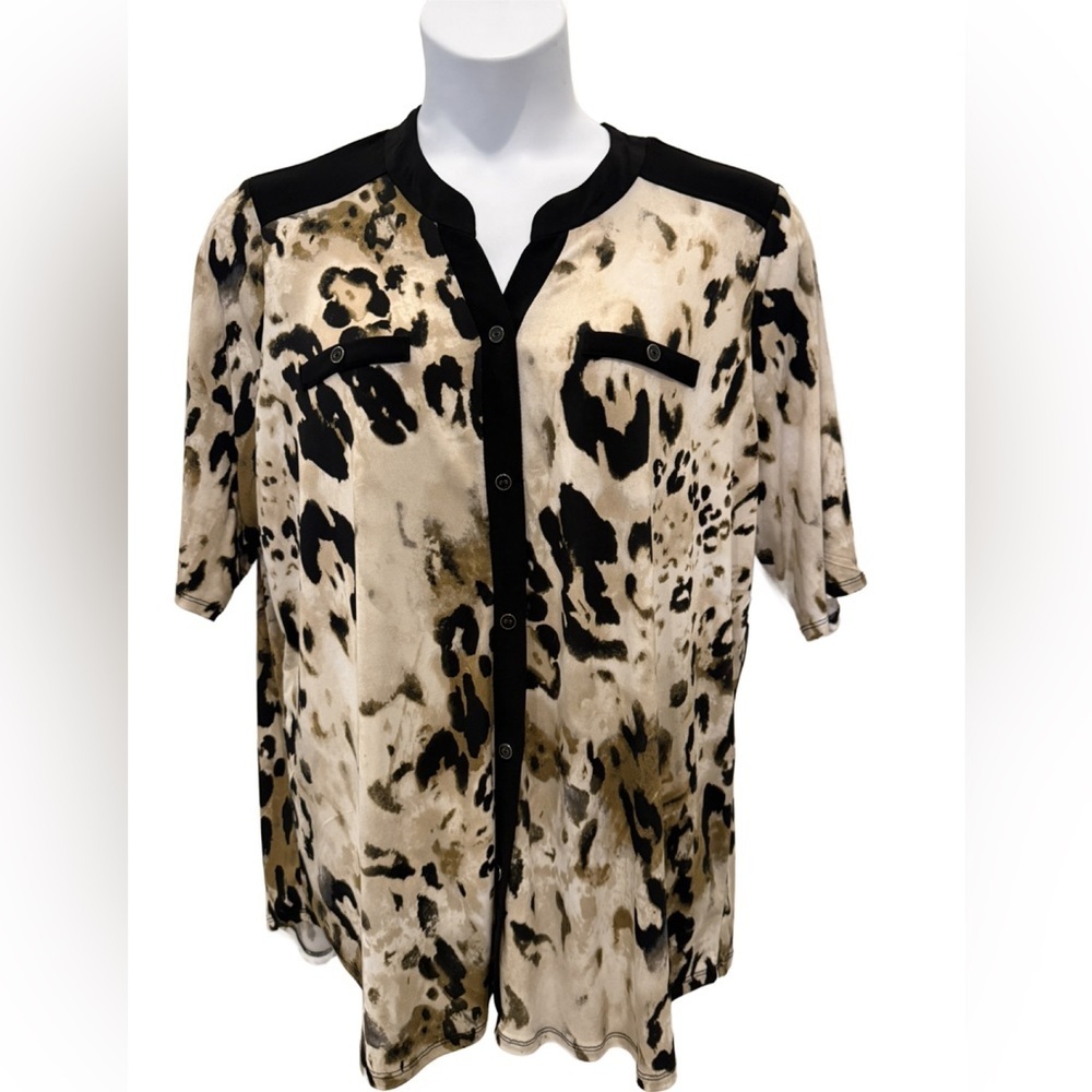 Plus Size Elie McCarthy Animal Print Button-Up Blouse, 3x